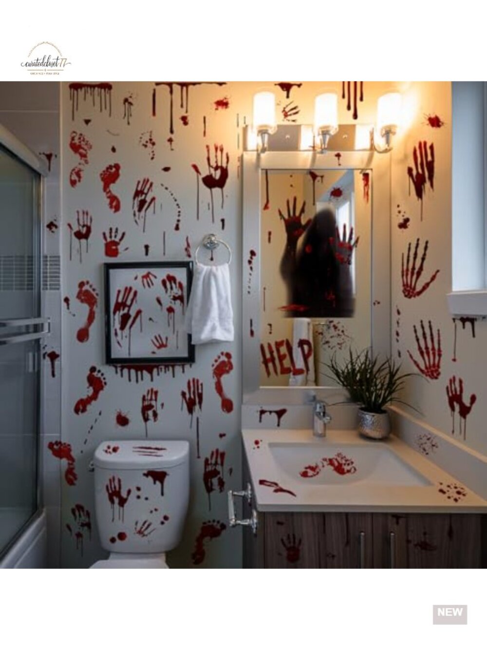 Set of 8 Halloween Bloody Handprint Footprint Window Stickers for Party Decor